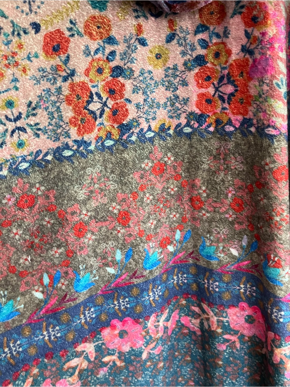 Natural Life Floral Patchwork Hooded Blanket Kimono Jacket Cozy Fleece S/M - Picture 7 of 13